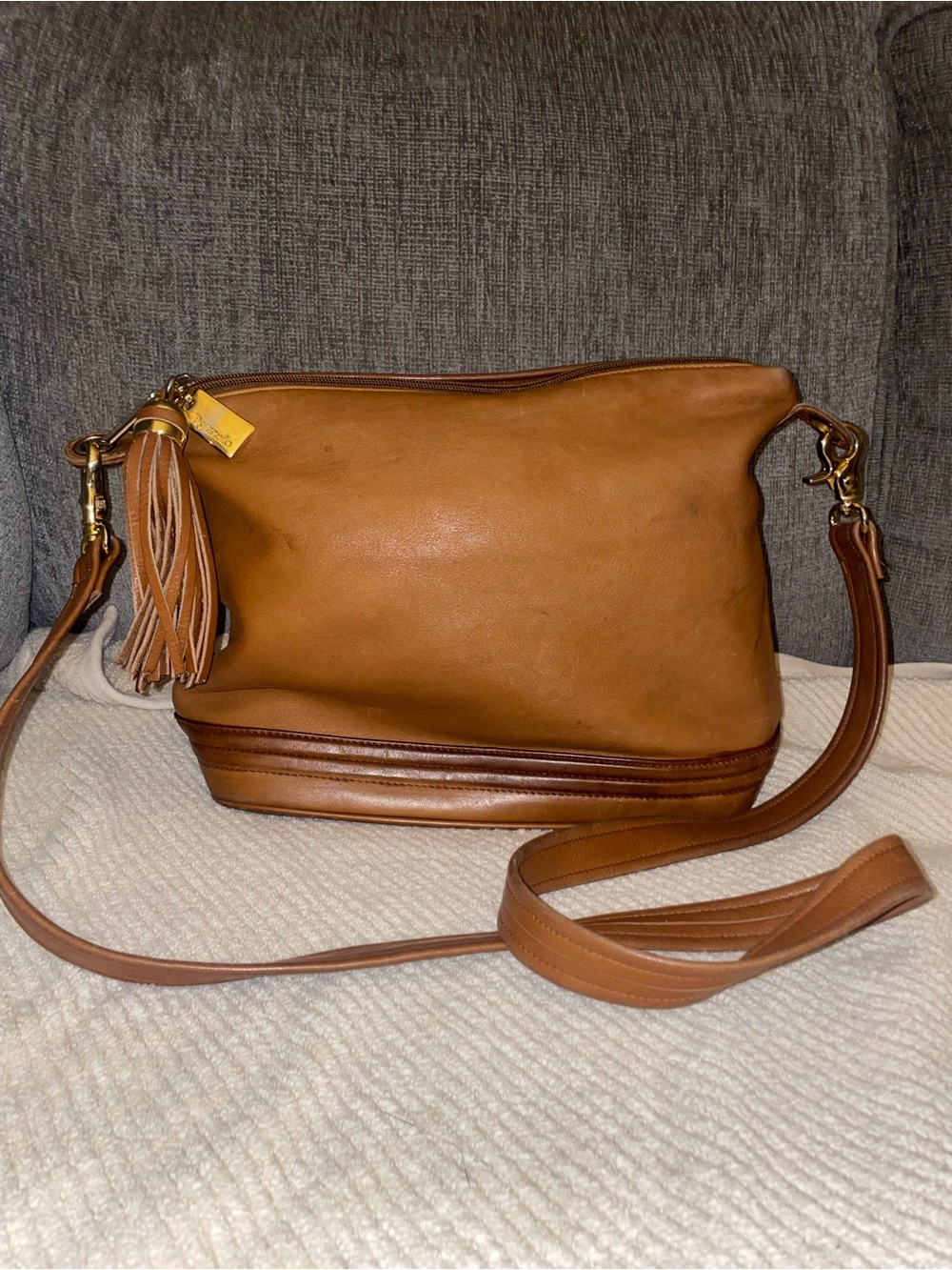 Tiganello Leather Crossbody Shoulder Bag with Tassel - Brown